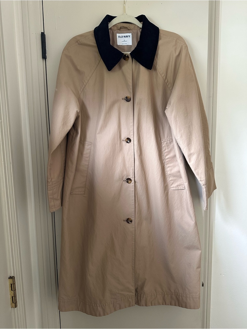 Old Navy Beige Trench Coat with Navy Collar